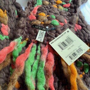 Lucky Brand Wool Blend Long Fringed Chunky Scarf in Autumn Tones